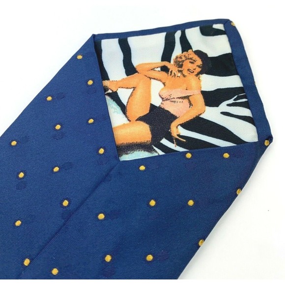 DOLCE & GABBANA Tie Blue Yellow Micro Polka Dots 100% Silk Pin Up Girl Necktie - Picture 4 of 12